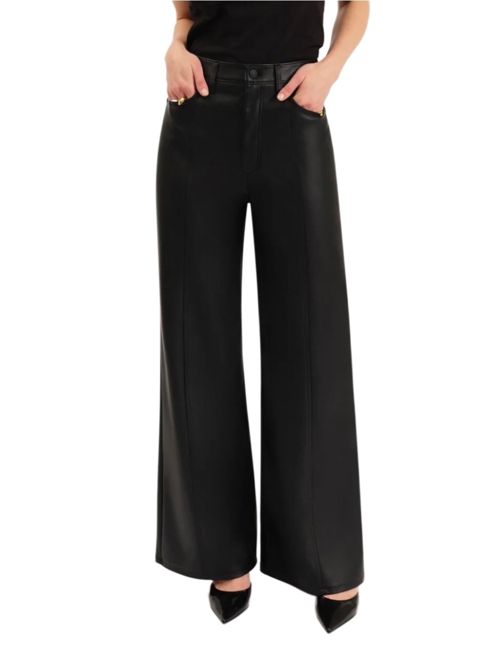 DAZE Denim Far Out Patch pocket High Rise Wide Leg Vegan Leather Pant NWT